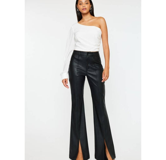 Faux Leather Pants With Front Slit