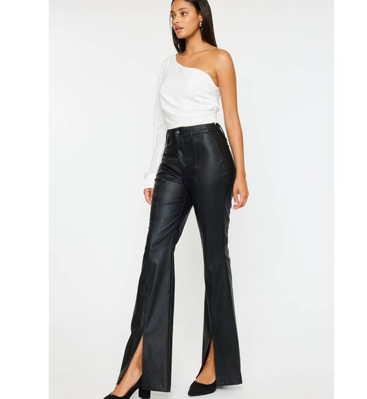 Faux Leather Pants With Front Slit