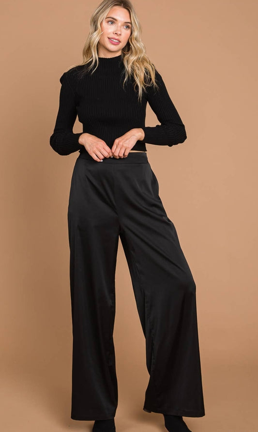 Women's Stretched Satin Wide Leg Pants