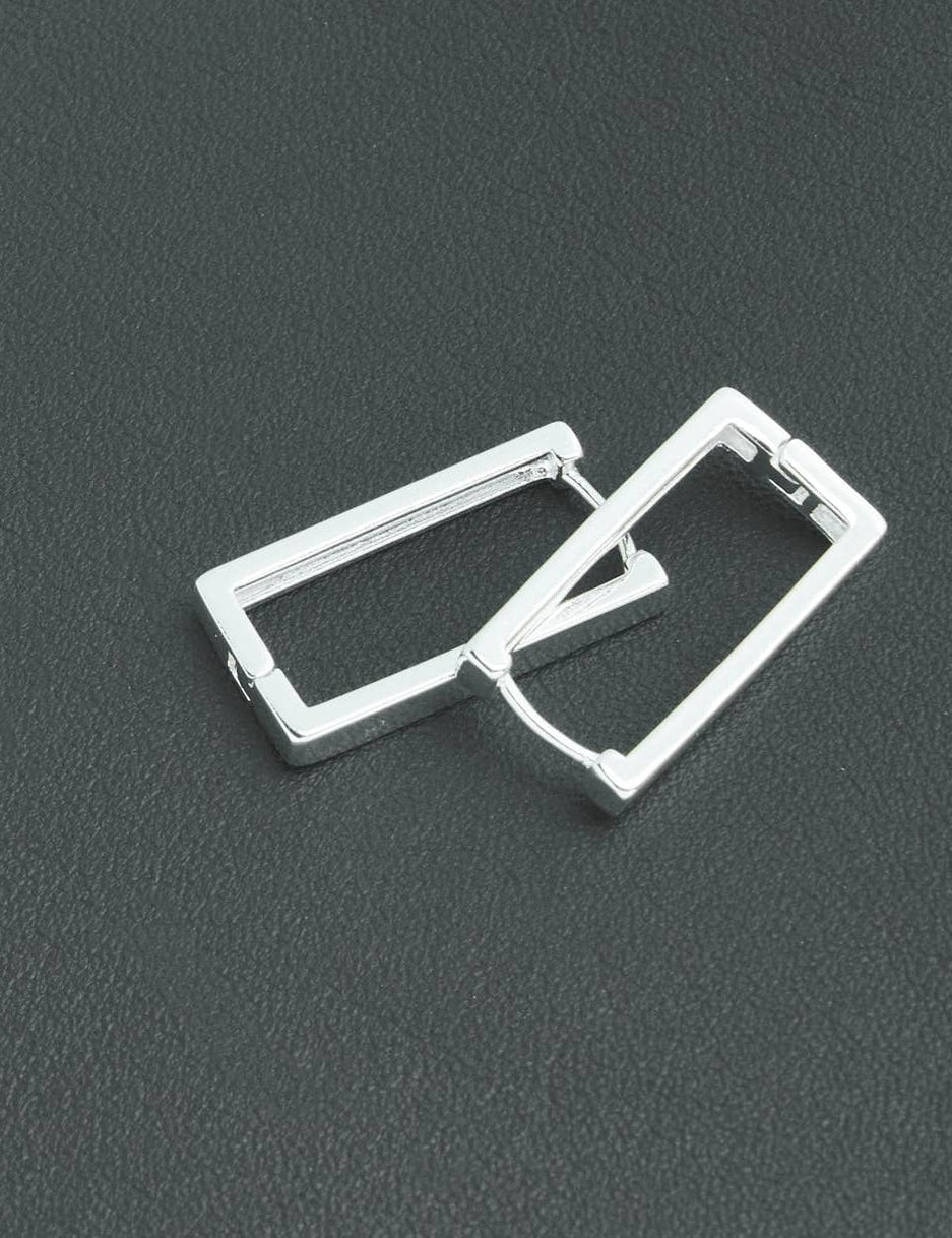 Silver Rectangle Huggie Earrings