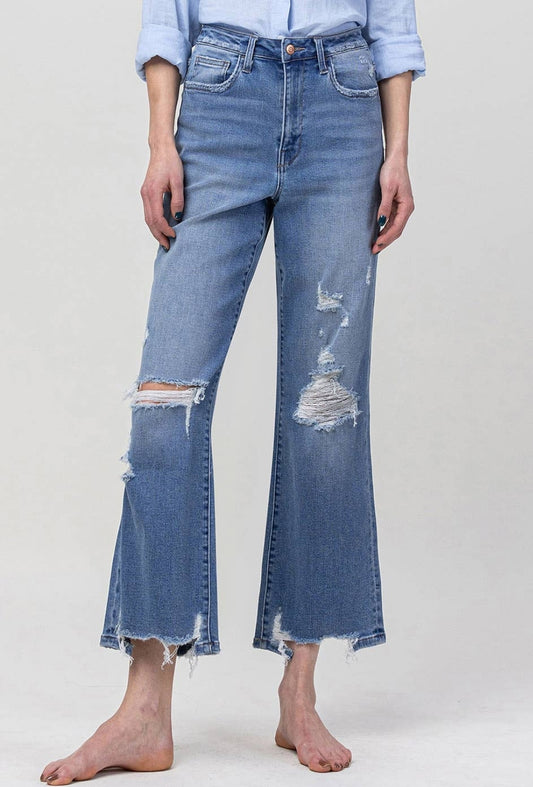 90's Vintage Super High Rise Ankle Flare Jeans
