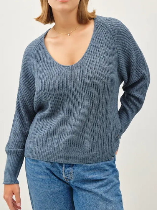 Curvy Wide V-Neck Long Raglan Sweater