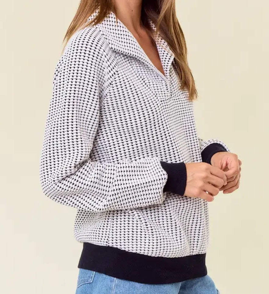 Two-Tone Oversized Collared Long Sleeve Sweatshirt