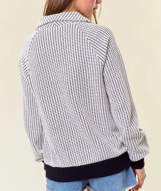 Two-Tone Oversized Collared Long Sleeve Sweatshirt