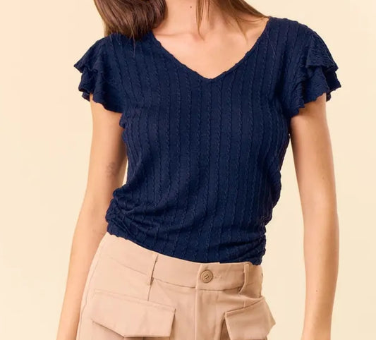 V-Neck Butterfly Cap Sleeve Top