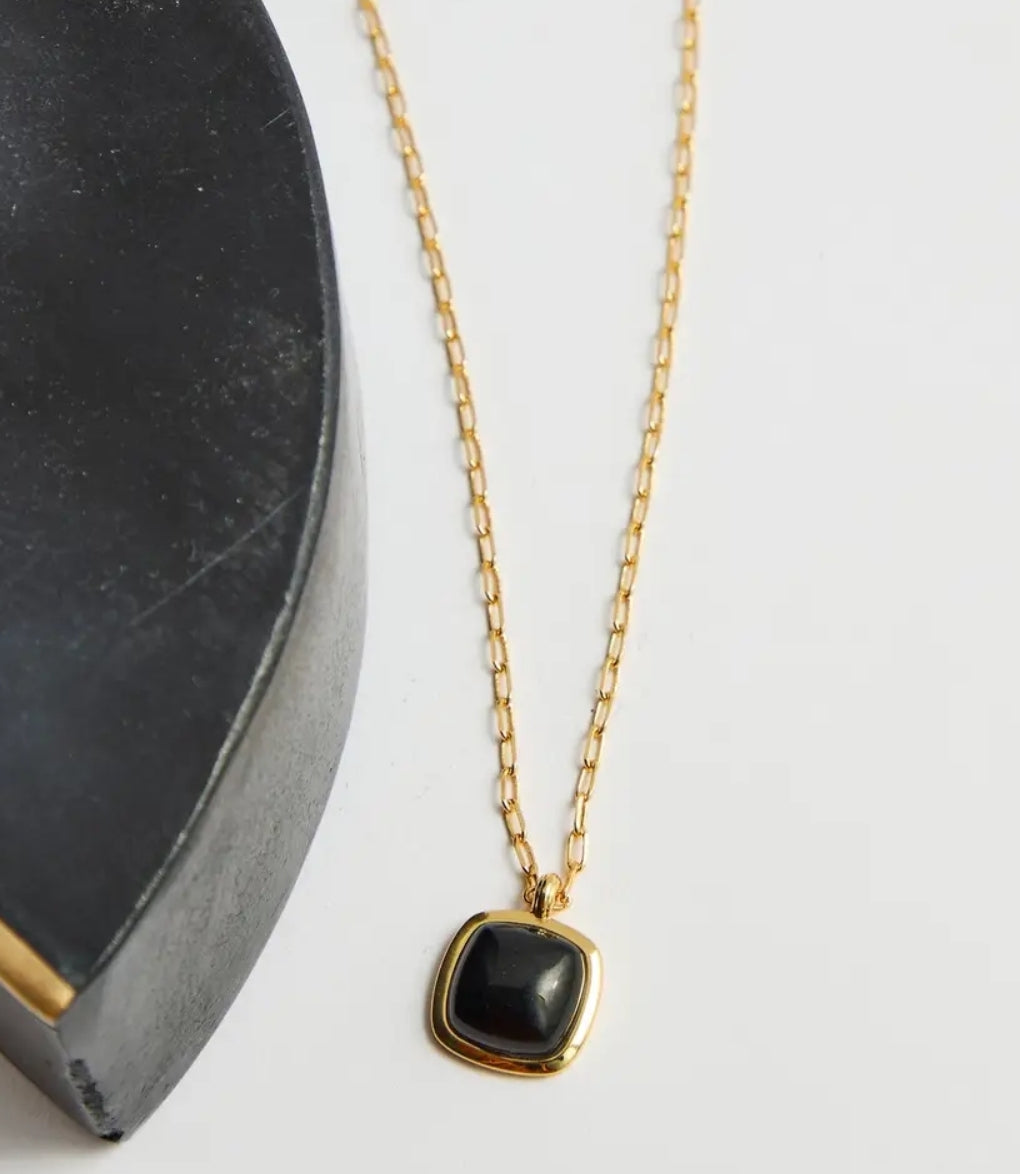 Squared Stone Pendant Necklace