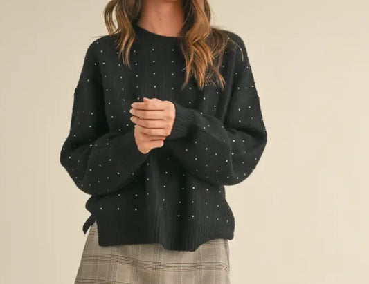 Fuzzy Soft Rhinestone Sweater Knit Top