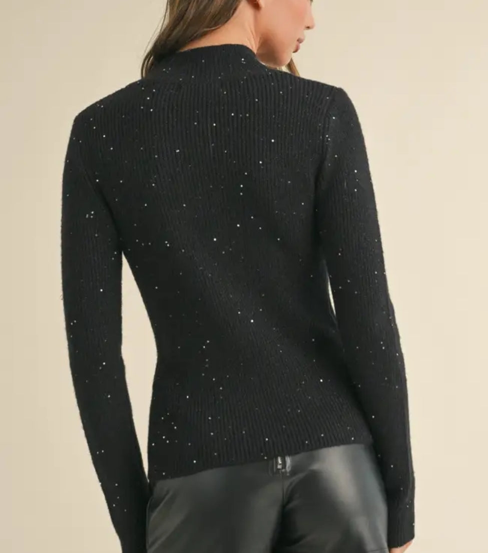 Mock Neck Sequin Sweater Knit Top