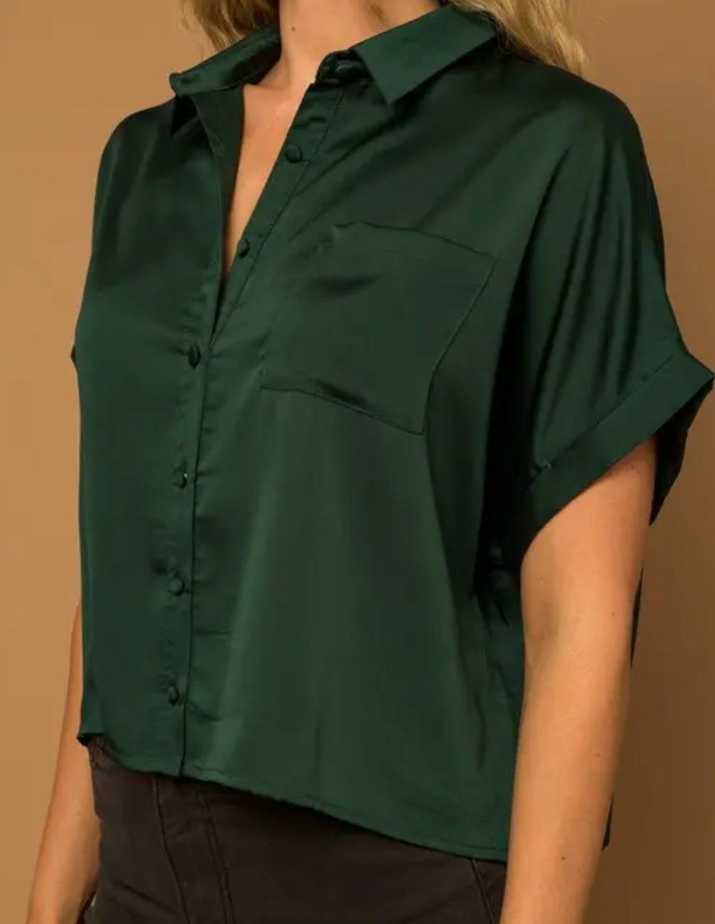 Satin Boxy Button Down Blouse