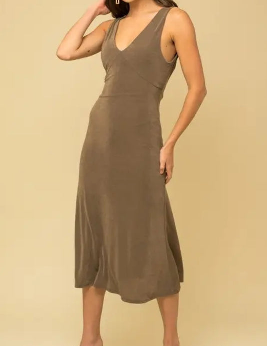 Sleeveless Back Cowl Neck Midi Dress