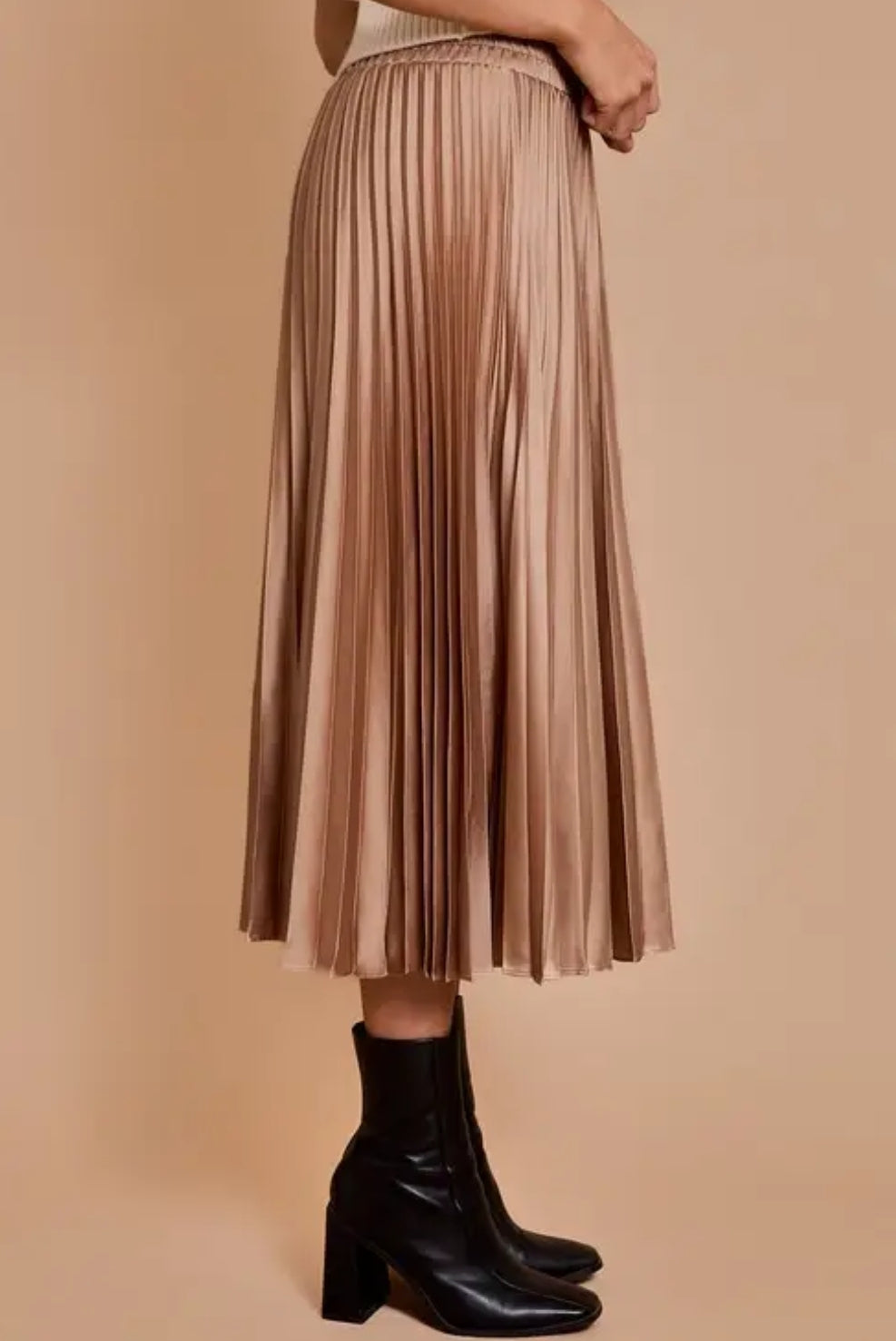 Sunburst Pleated Satin Skirt