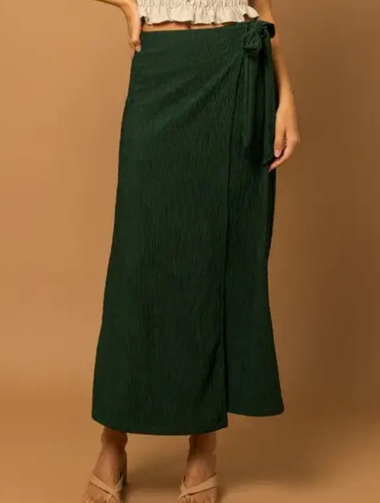Wrap Tie Textured Midi Skirt