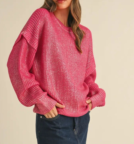 Rib metallic sweater