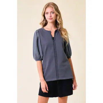 Ribbed Knit Puff Sleeve Top