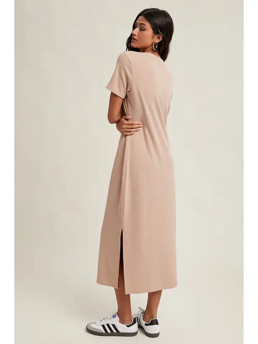 Ribbed Knit Midi T-Shirt Dress