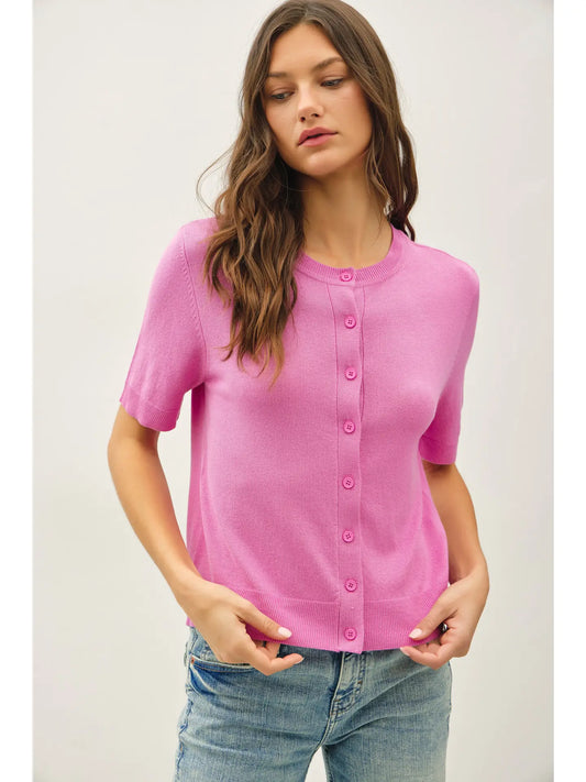 Basic Crew Neck Short Sleeve Cardigan