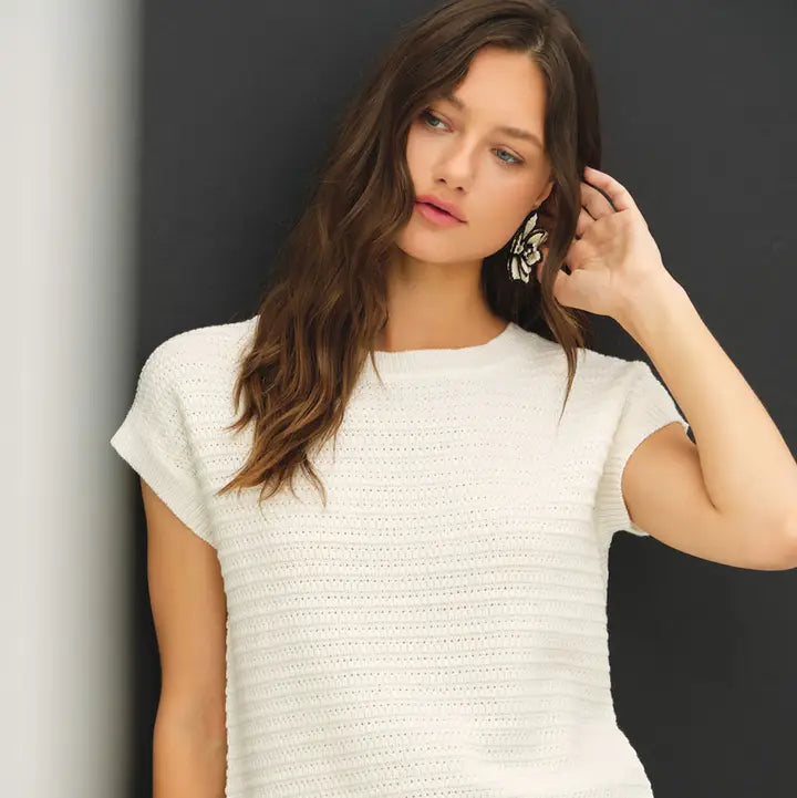 Textured Knit Cap Sleeve Sweater