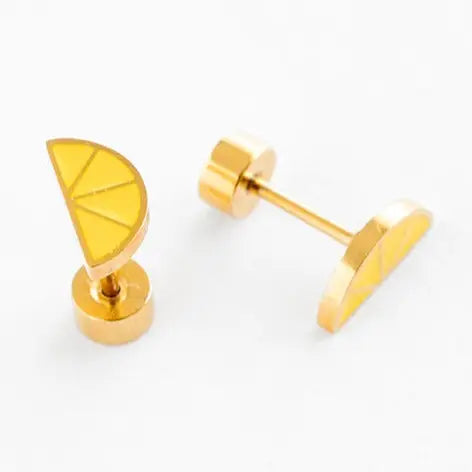 Lemon Stud Earrings - Hypoallergenic, Flat Back