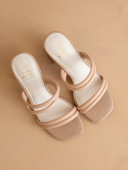 The Angela Nude | Strappy Aligator Block Heel