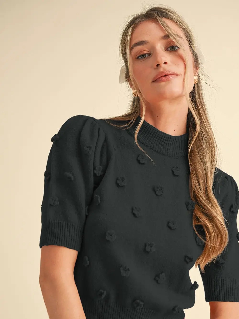Floral Knit Short Sleeve Sweater