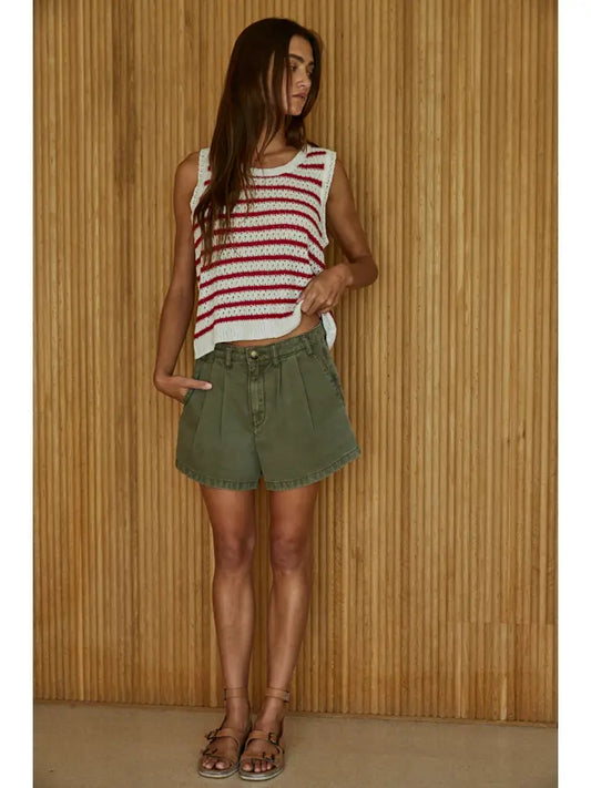 Knit Sweater Acrylic Nylon Striped Sleeveless Top