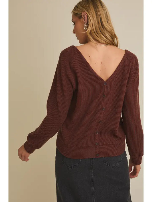 V-Neck Long Sleeve Front/Back Button Down Cardigan Top