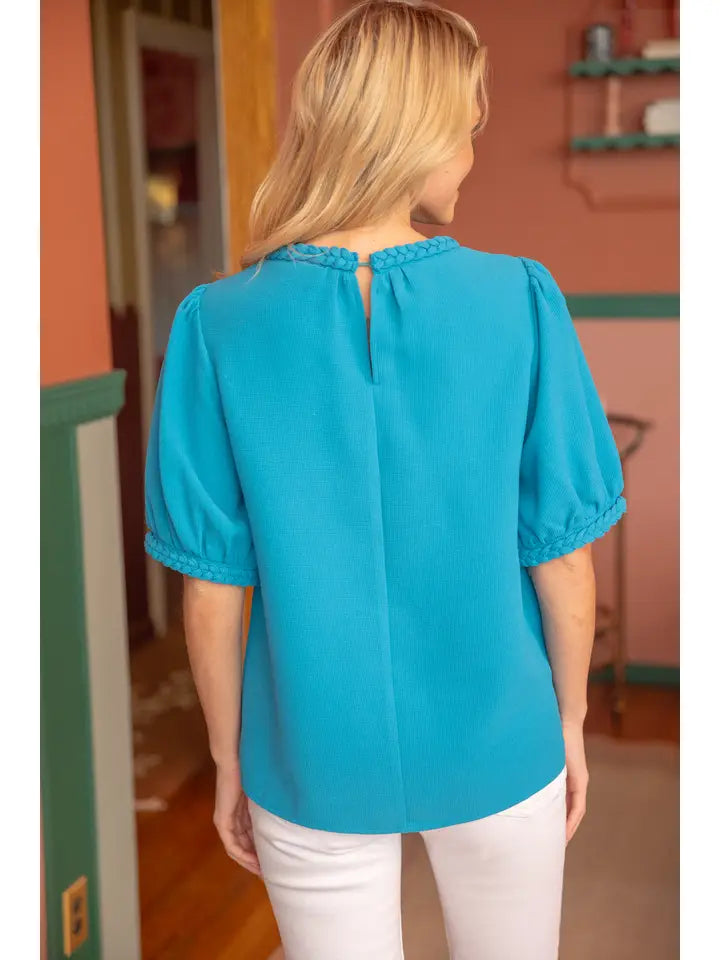 Braided Band Short Sleeve Textured Top