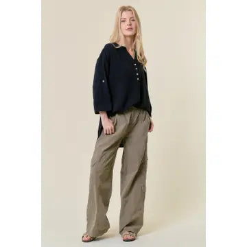 Half Button Hi-Lo Blouse