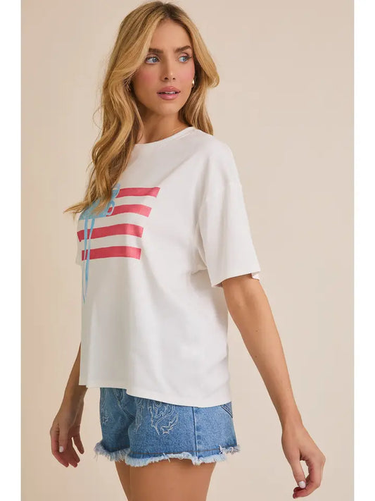 Round Neck USA Flag Screen Print T-Shirt
