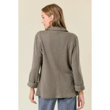 Shirred Sleeve Textured Blazer