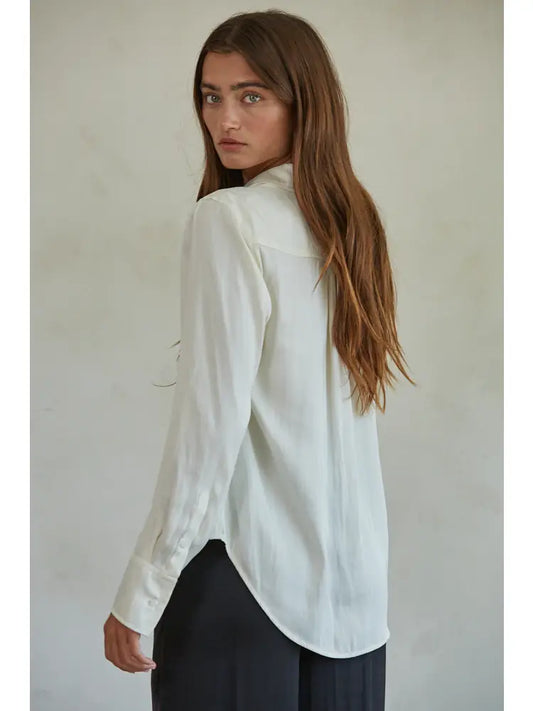 Woven Polyester Satin Button Down Long Sleeve Top