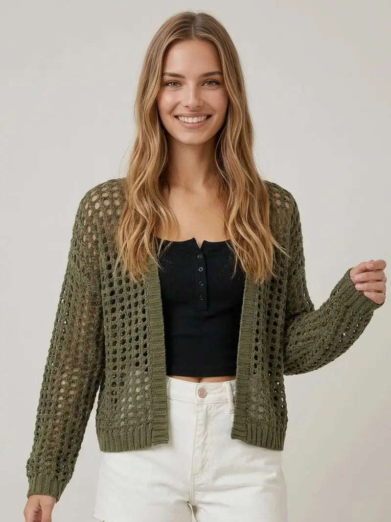 Crochet Fishnet Cropped Open Cardigan