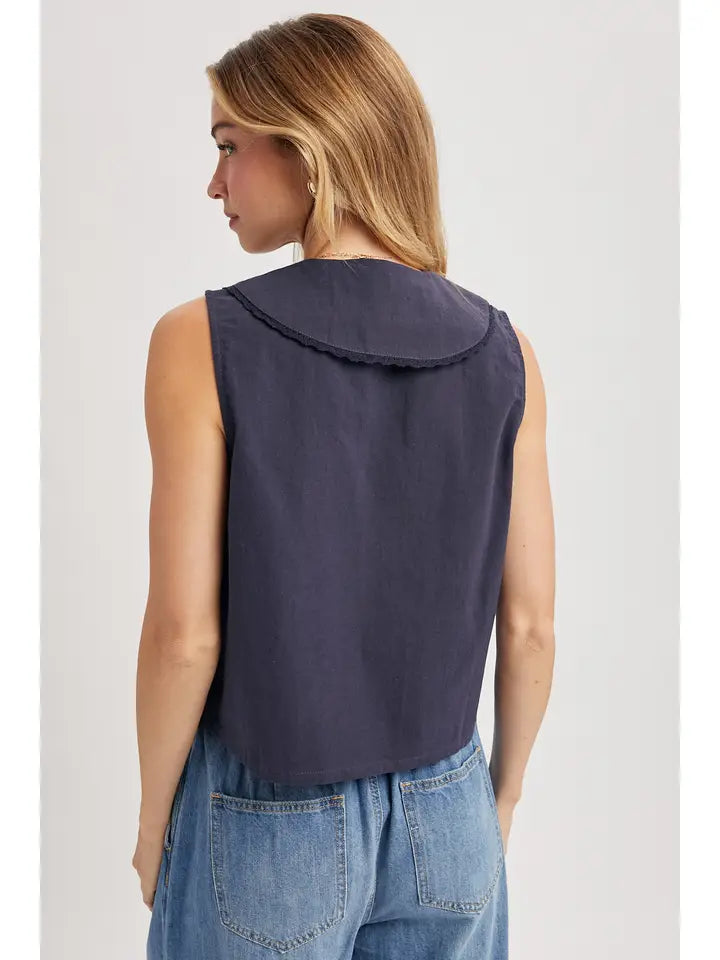 Linen Front Tie Sleeveless Top