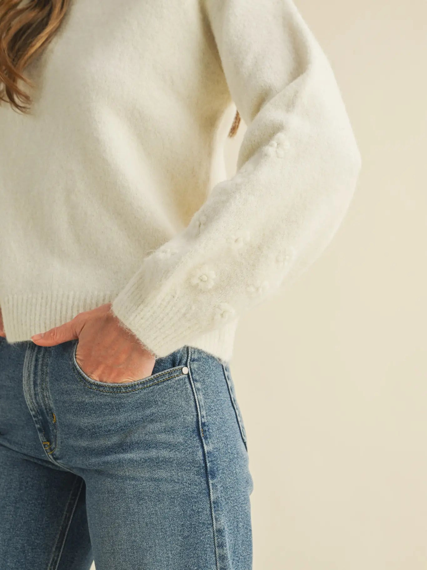 Floral Knit Puff Sleeve Sweater