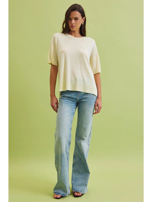 Wool Blended Boxy Fit Short Sleeve Sweater Top