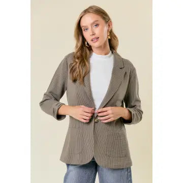 Shirred Sleeve Textured Blazer