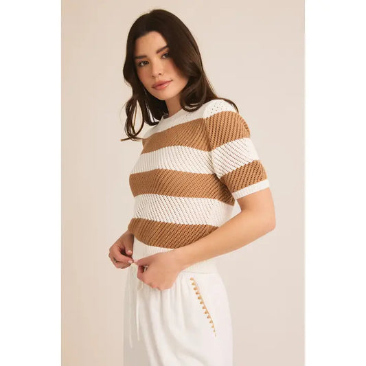 Full Size Run Short Sleeve Stripe Sweater Top
