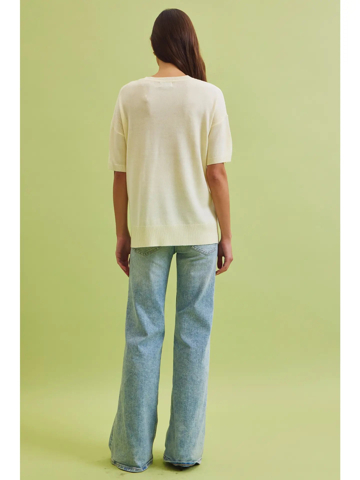 Wool Blended Boxy Fit Short Sleeve Sweater Top