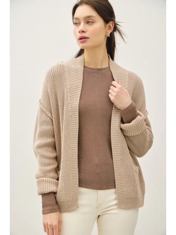 Chunky Ribbed Knit Raw Seam Cardigan