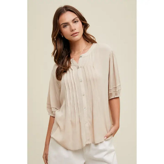 Balloon Sleeve Pleated Blouse