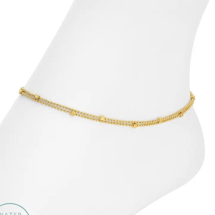 Double Layer Accented Chains Anklet, Water Resistant