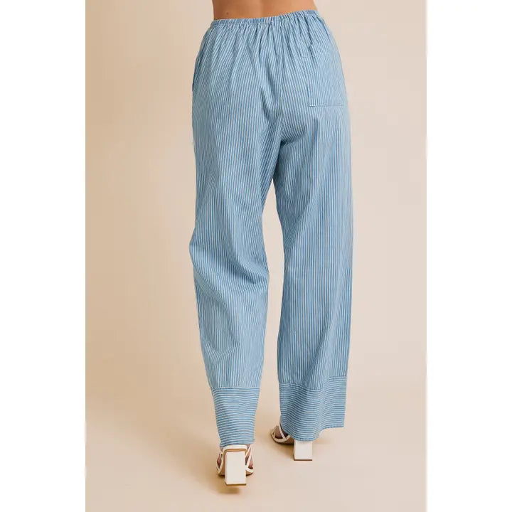 Draw String Waist Stripe Chambray Pants