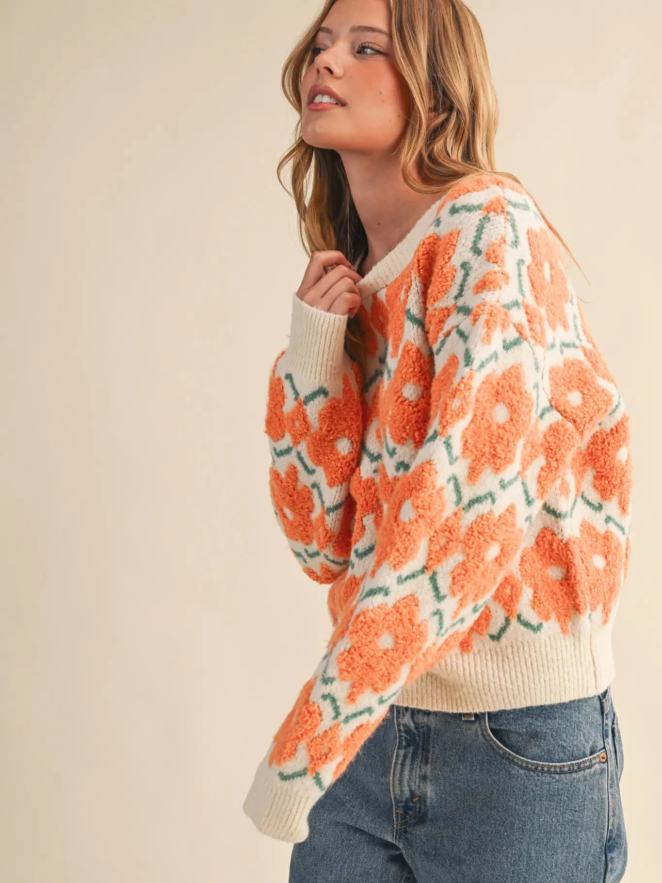 Fuzzy Texture Floral Sweater