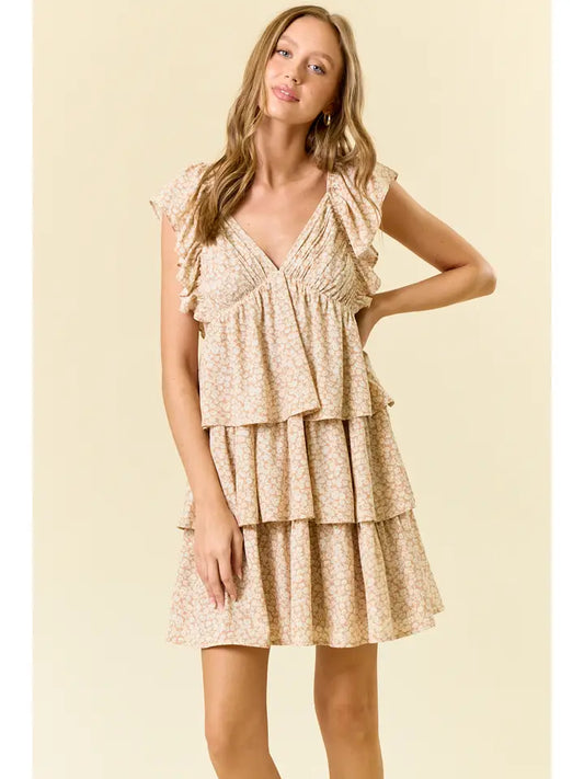 Ditsy Floral Print Butterfly Sleeve Mini Dress