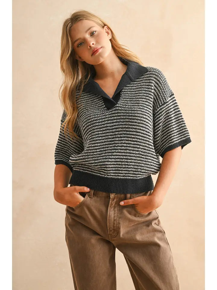 Multi Color Collared Knitted Top