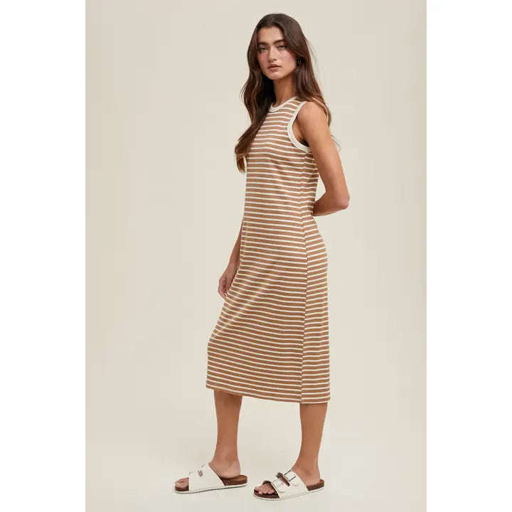 Striped Midi Ribbed Knit Dress