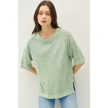 Short Sleeve Cotton Slub Sweater Top