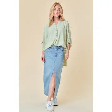 Half Button Hi-Lo Blouse
