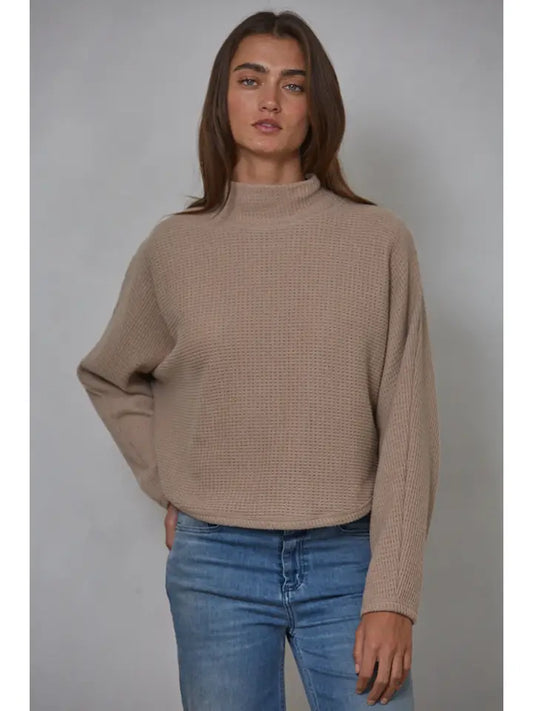 Knit Cotton Rayon Spandex Mock Neck Pullover Top