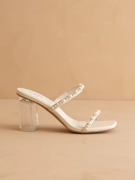 The Mae Beige | Strappy Pearl Heel